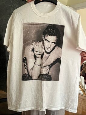 NWOT White Cotton Marlon Brando Printed Crewneck T-Shirt